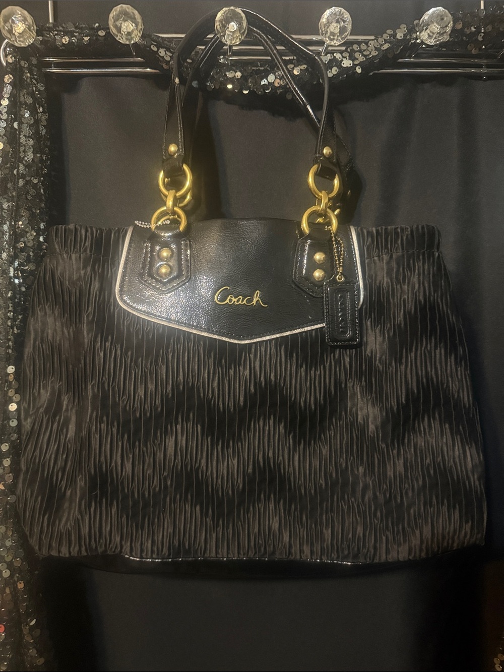 Coach black pleated bag